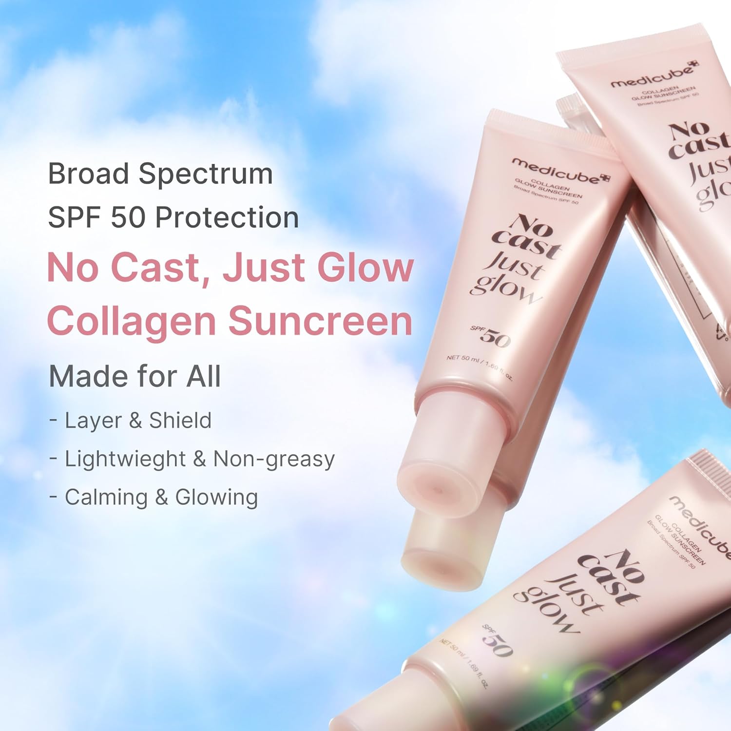 Medicube No Cast Just Glow Collagen Sunscreen SPF 50 | Korean Face Sunscreen