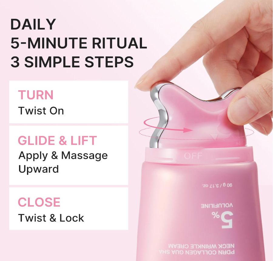 Medicube PDRN Collagen Gua Sha Neck Wrinkle Cream – Firming & Contour Care | Built-In Gua Sha Massager + 5% Volufiline, Fine Line & Jawline Care, Neck & Décolleté, Korean Skincare, 3.17 oz