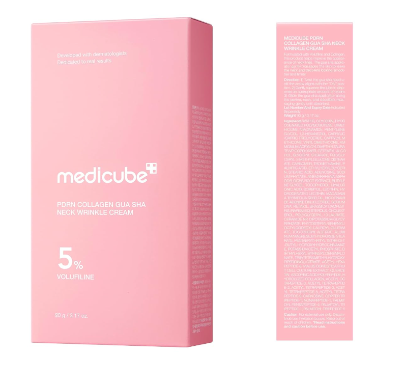 Medicube PDRN Collagen Gua Sha Neck Wrinkle Cream – Firming & Contour Care | Built-In Gua Sha Massager + 5% Volufiline, Fine Line & Jawline Care, Neck & Décolleté, Korean Skincare, 3.17 oz