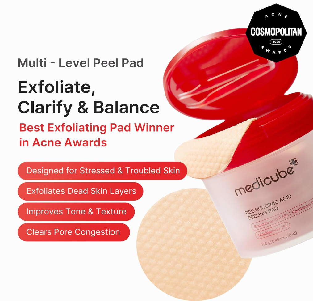 Medicube Red Succinic Acid Toner Pads – Exfoliating & Breakout Care