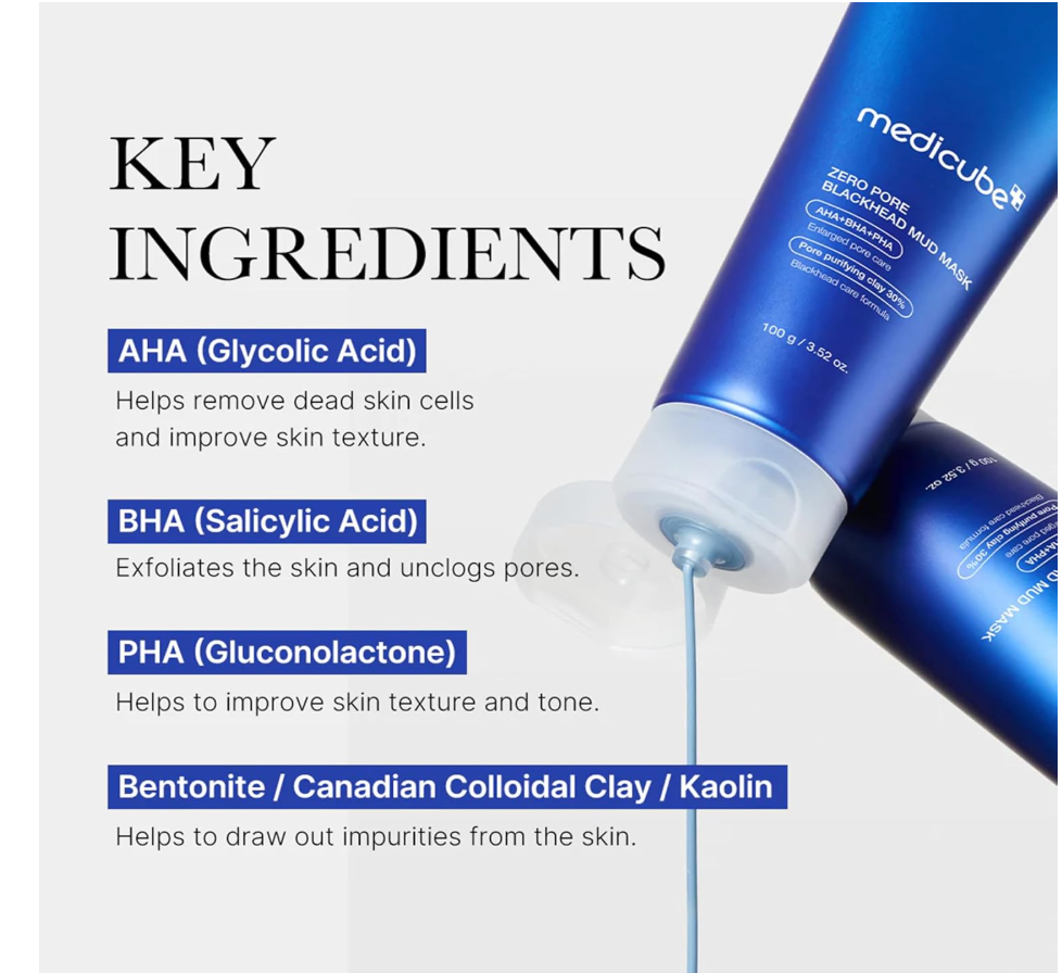 Medicube Zero Pore Blackhead Mud Mask – AHA, BHA & PHA Pore Cleansing Mask