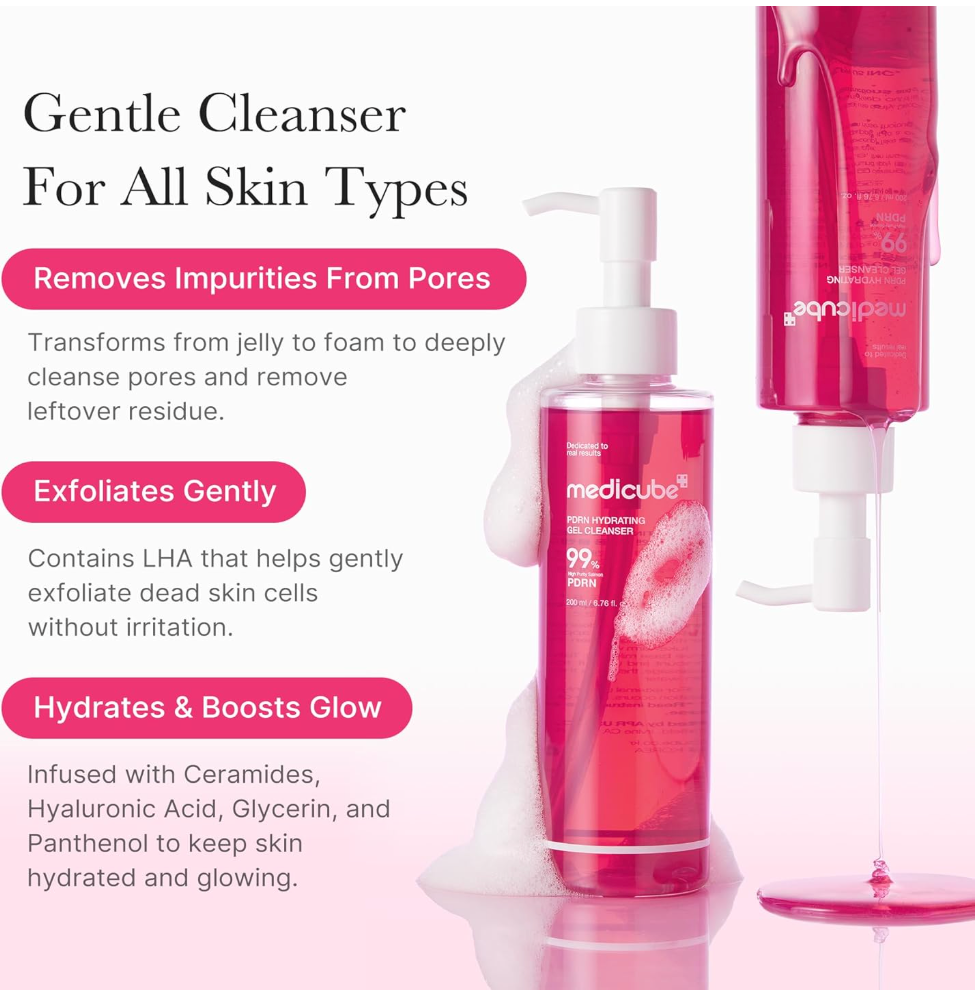 Medicube PDRN Jelly to Foam Cleanser – Gentle Low pH Hydrating Face Wash
