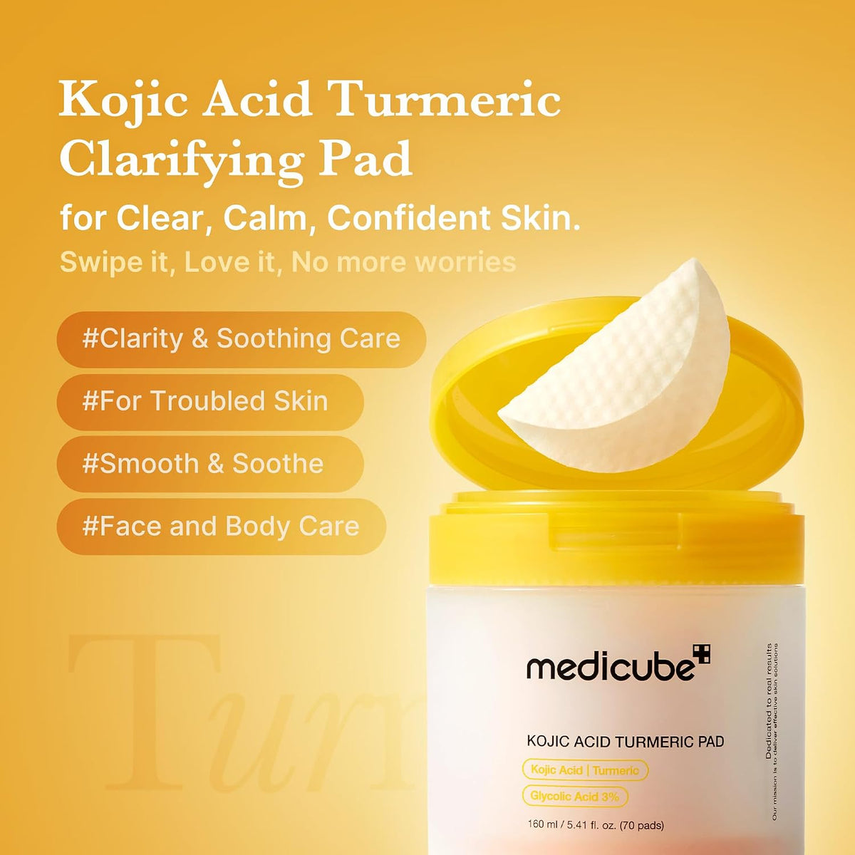 Medicube Kojic Acid Turmeric Clarifying Toner Pads – Brightening & Spot Care Pads, 70 Pads