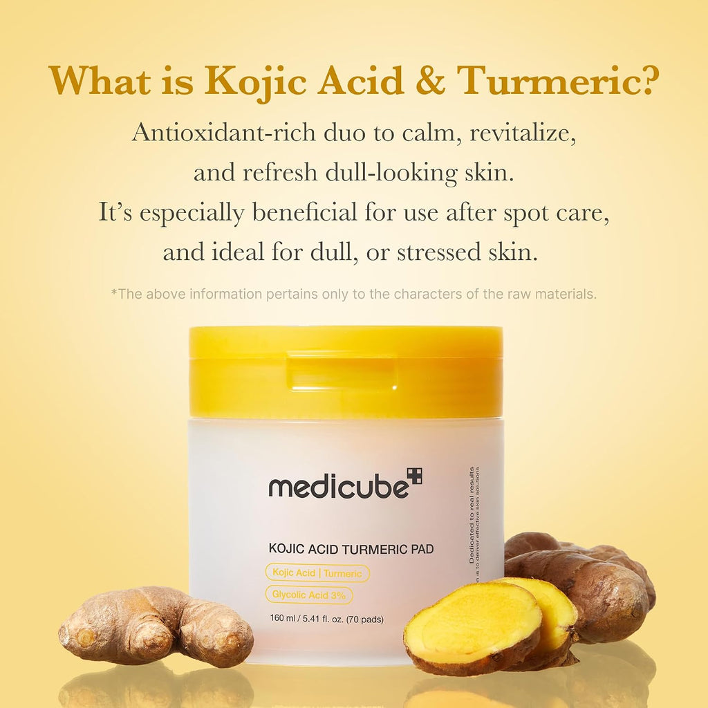 Medicube Kojic Acid Turmeric Clarifying Toner Pads – Brightening & Spot Care Pads, 70 Pads